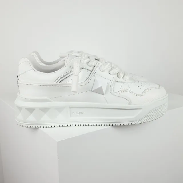 Valentino Rockstud All-White Leather Pyramid Stud Lifestyle Sneakers 3