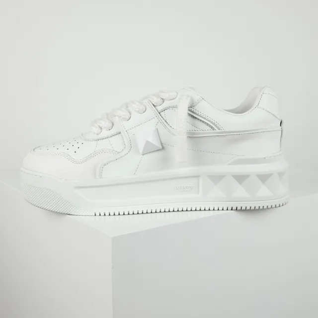 Valentino Rockstud All-White Leather Pyramid Stud Lifestyle Sneakers 9