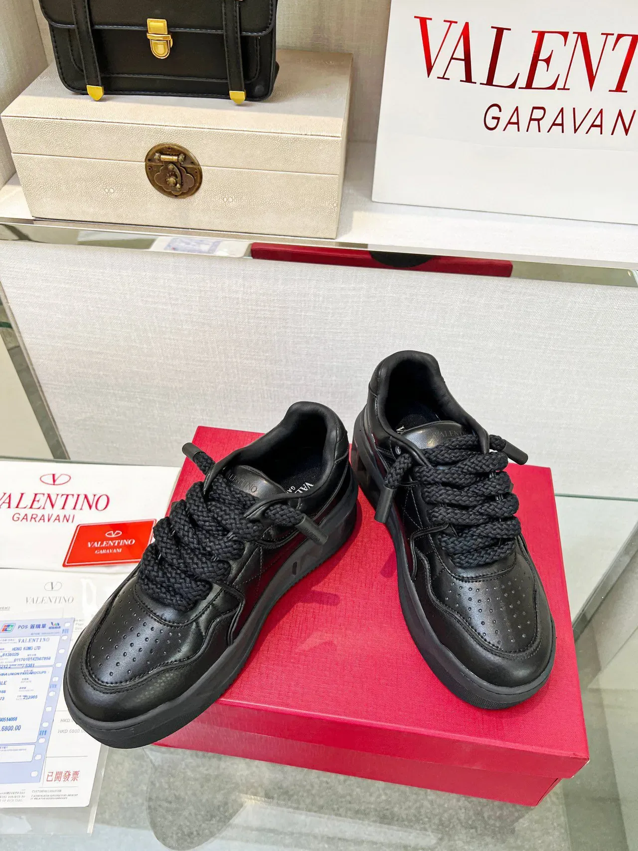 Valentino Rockstud काले चमड़े की प्लेटफॉर्म लाइफस्टाइल स्नीकर्स 7