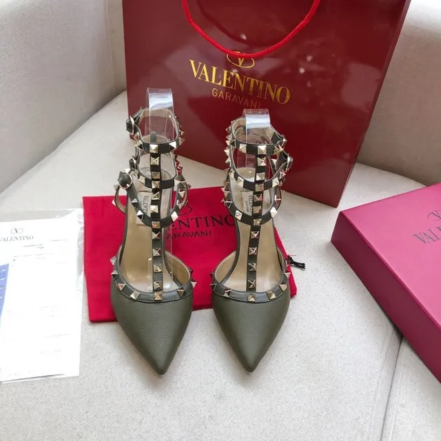 Valentino Rockstud Olive Green Studded T-Strap Stilettos 2