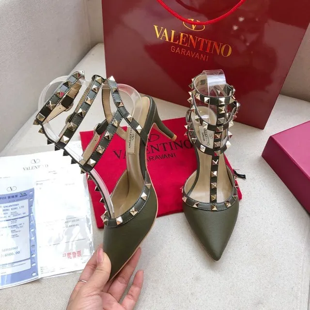 Valentino Rockstud Olive Green Studded T-Strap Stilettos 3