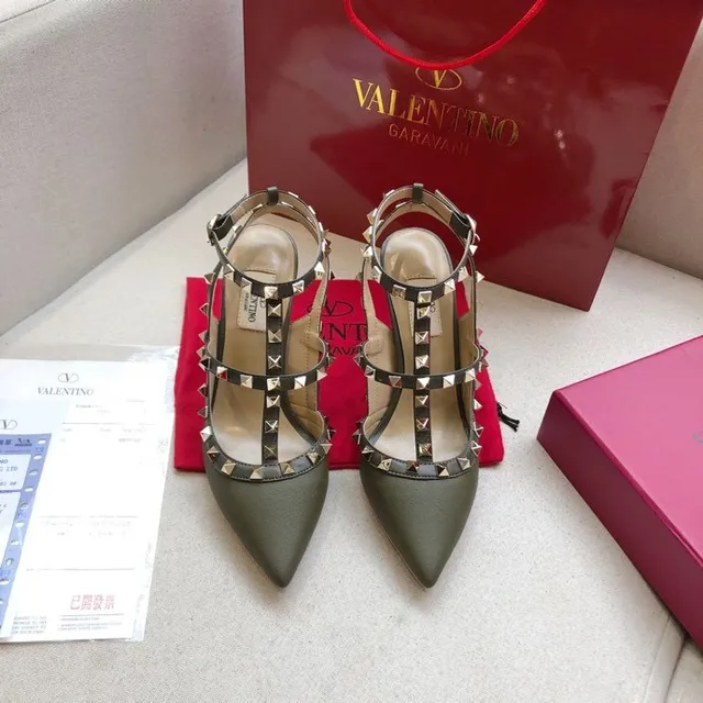 Valentino Rockstud Olive Green Studded T-Strap Stilettos 4
