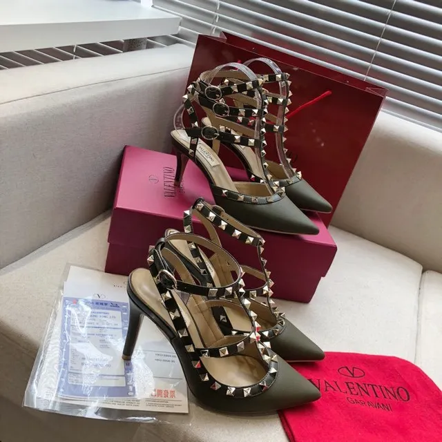 Valentino Rockstud Olive Green Studded T-Strap Stilettos 5