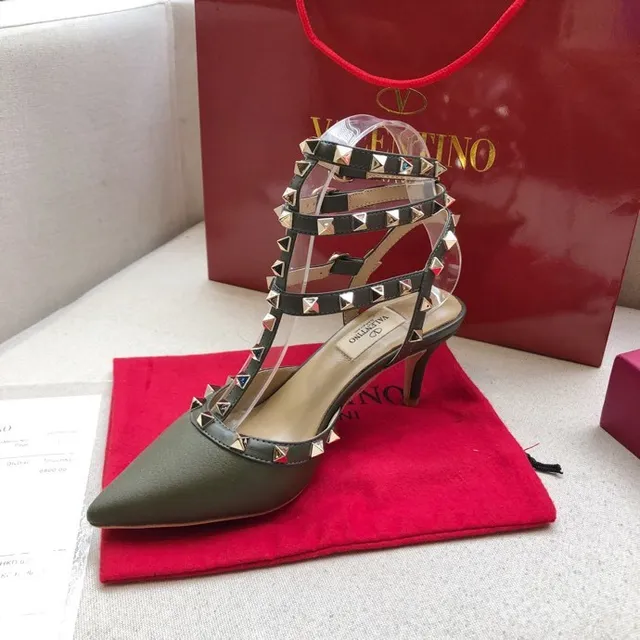 Valentino Rockstud Olive Green Studded T-Strap Stilettos 6