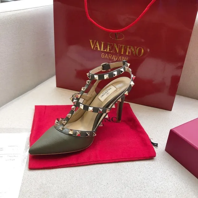 Valentino Rockstud Olive Green Studded T-Strap Stilettos 7