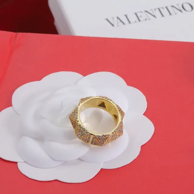Valentino Rockstud Pavé Crystal Faceted Gold Ring 2