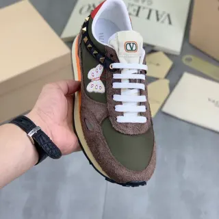 Valentino Rockstud Runner Brown Olive Green Butterfly Embroidered Lifestyle Sneakers