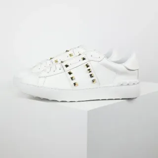 Valentino Rockstud Tênis Lifestyle de Couro Branco com Stud de Ouro
