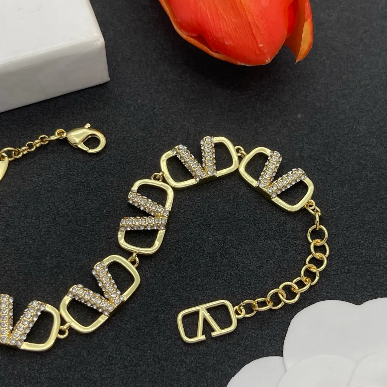 Valentino VLOGO Pavé Crystal Gold-Tone Link Bracelet 8