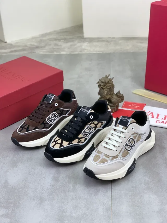 Valentino VLTN Brown Suede and Jacquard Chunky Sneakers 2