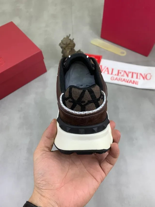 Valentino VLTN Brown Suede and Jacquard Chunky Sneakers 4