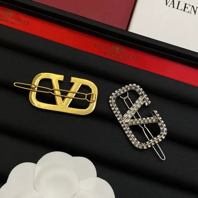 Valentino VLTN Silver Gold Crystal-Encrusted Logo Brooch 2