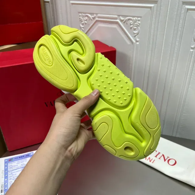 Valentino أبيض أخضر كعب سميك وجه علوي شبكة سويد هجين أحذية رياضية أسلوب حياة 2