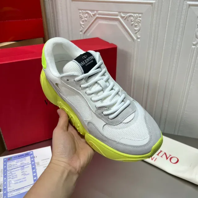 Valentino أبيض أخضر كعب سميك وجه علوي شبكة سويد هجين أحذية رياضية أسلوب حياة 5