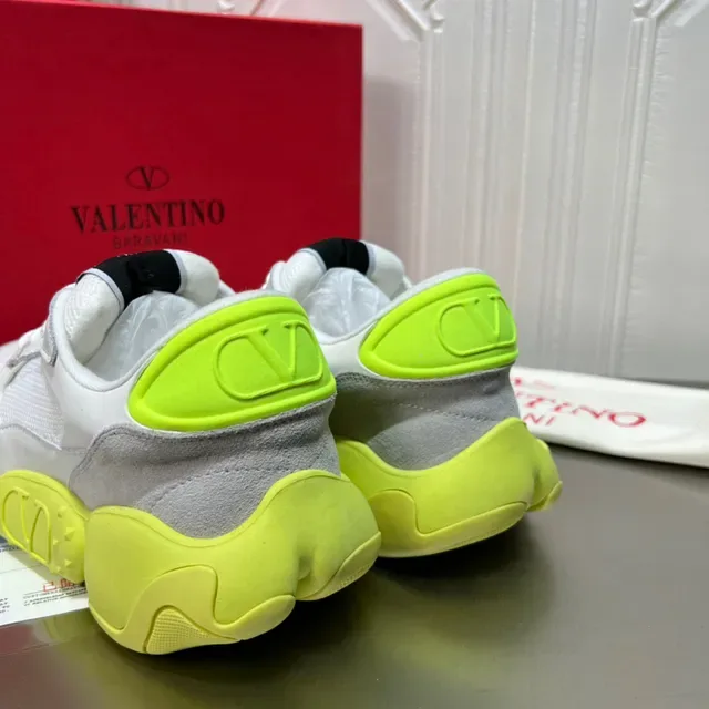 Valentino أبيض أخضر كعب سميك وجه علوي شبكة سويد هجين أحذية رياضية أسلوب حياة 6