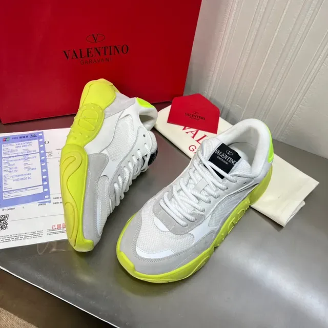 Valentino أبيض أخضر كعب سميك وجه علوي شبكة سويد هجين أحذية رياضية أسلوب حياة 8