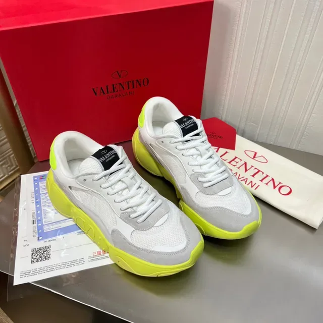Valentino أبيض أخضر كعب سميك وجه علوي شبكة سويد هجين أحذية رياضية أسلوب حياة 9