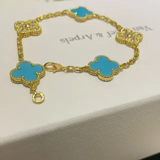Van Cleef & Arpels Alhambra Five Motif Turquoise and Pavé Bracelet