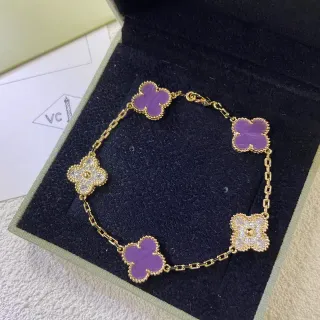 Van Cleef & Arpels Alhambra Purple Enamel and Diamond Bracelet