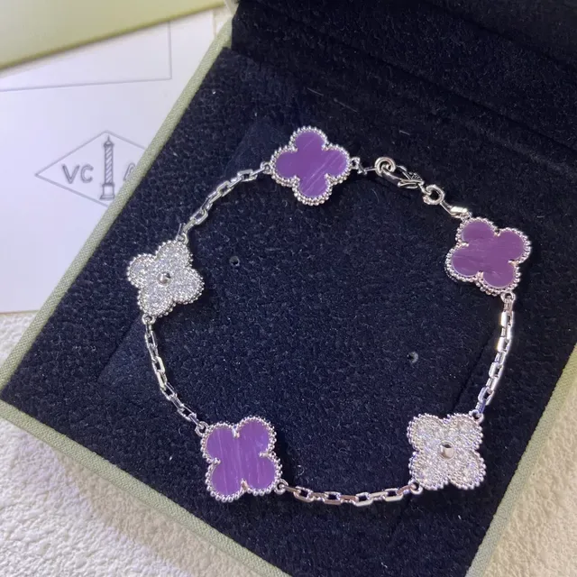 Van Cleef & Arpels Alhambra Purple Enamel and Diamond Bracelet 2
