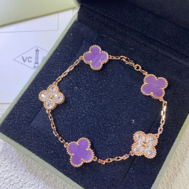 Van Cleef & Arpels Alhambra Purple Enamel and Diamond Bracelet 3