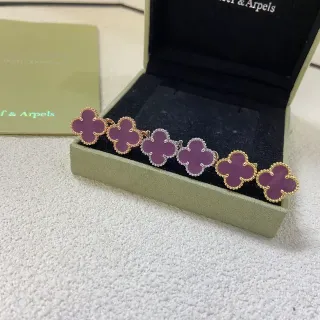 Van Cleef & Arpels Alhambra Purple Enamel Gold-Tone Clover Bracelet