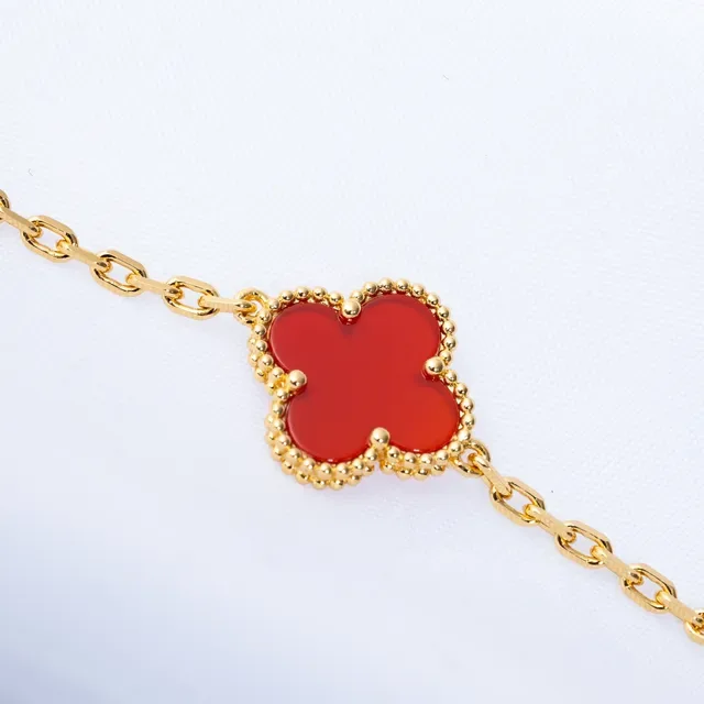 Van Cleef & Arpels Alhambra Red Enamel Four-Leaf Clover Gold Bracelet 4