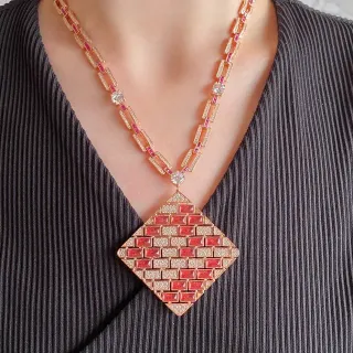 Van Cleef & Arpels 红金 铰接链 砖砌宝石马赛克 项链