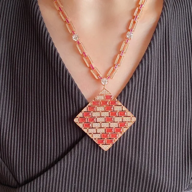 Van Cleef & Arpels 红金 铰接链 砖砌宝石马赛克 项链 7