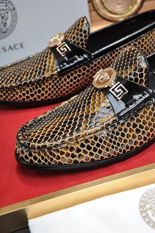 Versace Brown Black Snakeskin-Print Upper Patent Leather Trim Loafer 2