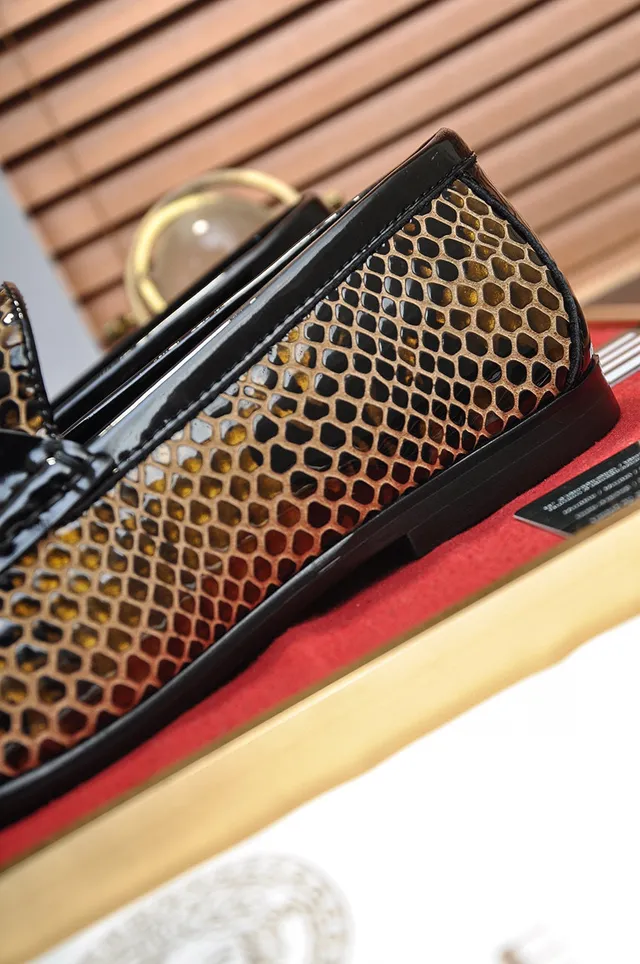 Versace Brown Black Snakeskin-Print Upper Patent Leather Trim Loafer 3