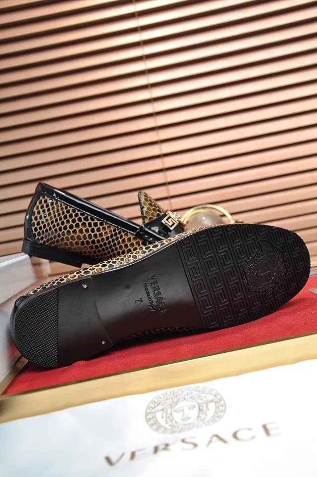 Versace Brown Black Snakeskin-Print Upper Patent Leather Trim Loafer 4