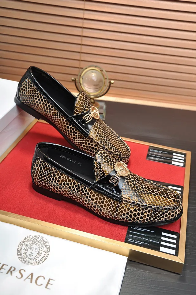 Versace Brown Black Snakeskin-Print Upper Patent Leather Trim Loafer 5
