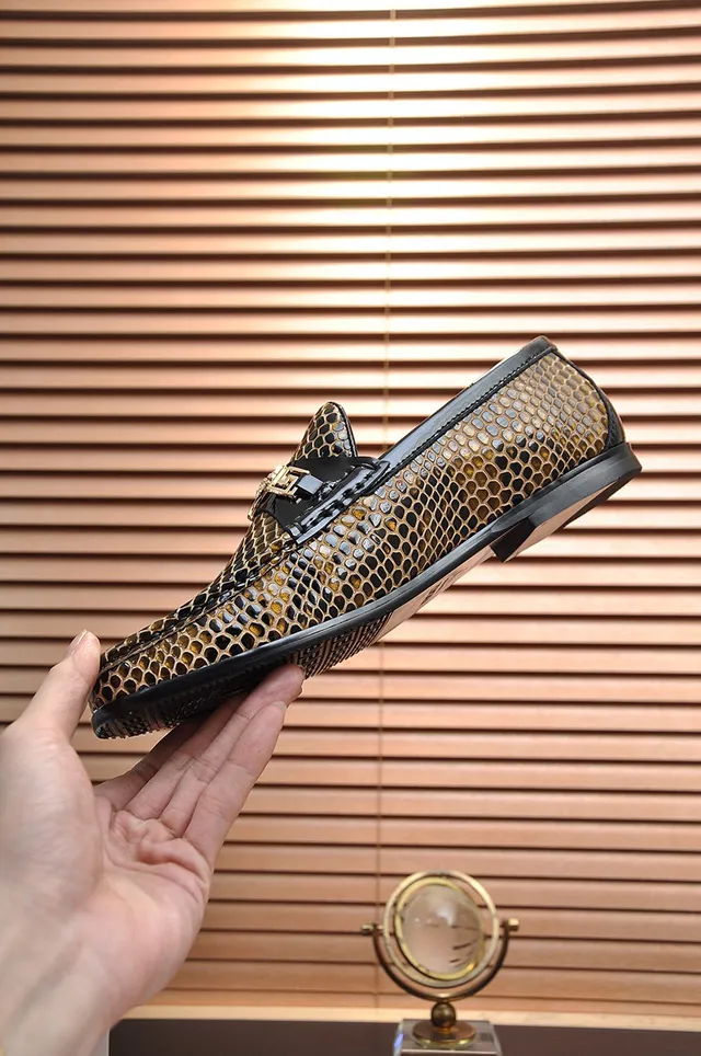 Versace Brown Black Snakeskin-Print Upper Patent Leather Trim Loafer 6