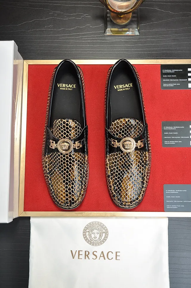 Versace Brown Black Snakeskin-Print Upper Patent Leather Trim Loafer 9
