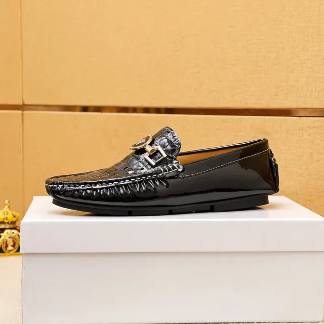 Versace Chain Reaction Black Croc-Embossed Leather Loafers 6