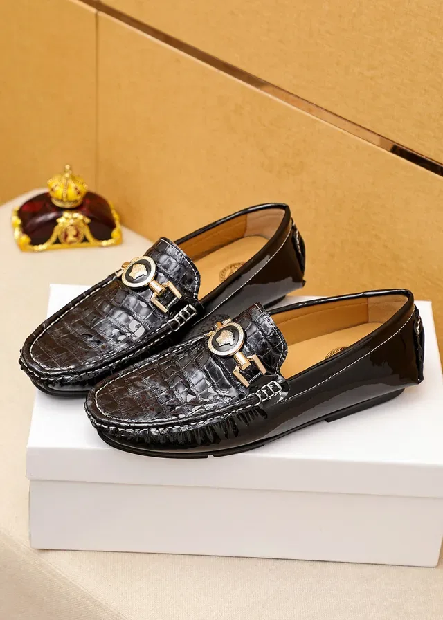 Versace Chain Reaction Black Croc-Embossed Leather Loafers 8