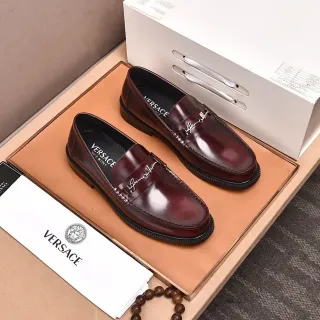 乐福鞋 Versace Chain Reaction 酒红色 抛光皮