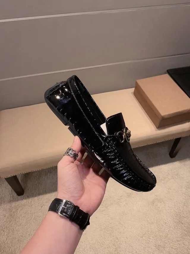Versace Chain Reaction Glossy Croc-Embossed Black Loafers 4