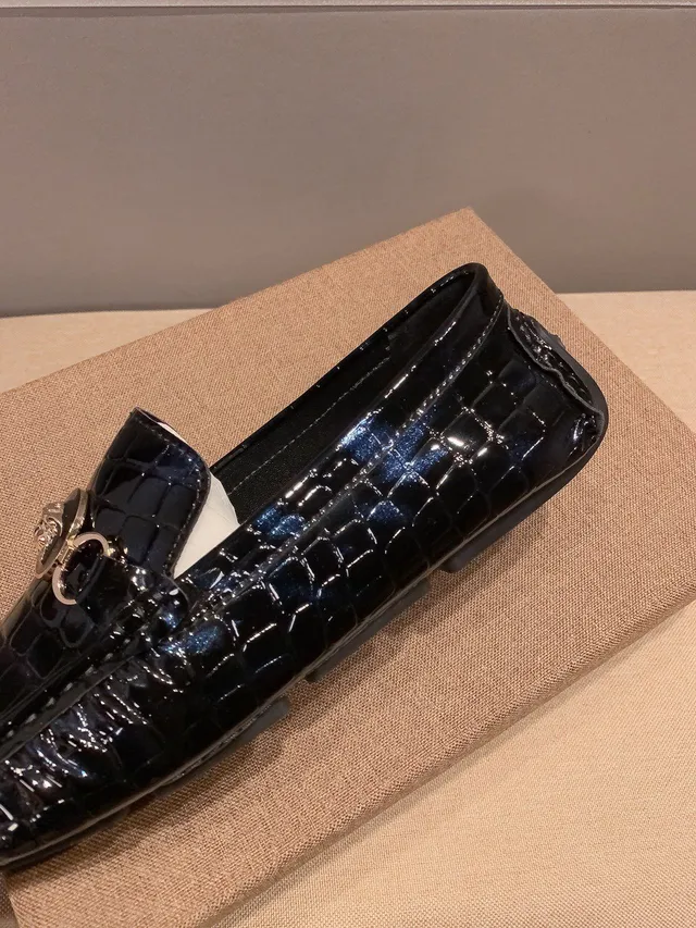 Versace Chain Reaction Glossy Croc-Embossed Black Loafers 6