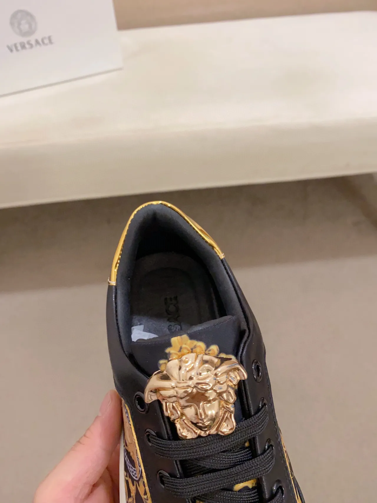 Versace Chain Reaction Medusa Print Black Gold Lifestyle Sneakers 5