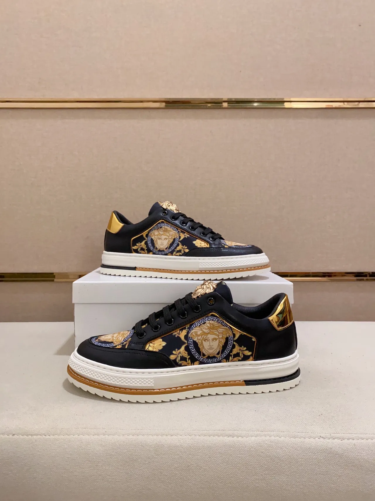 Versace Chain Reaction Medusa Print Black Gold Lifestyle Sneakers 6