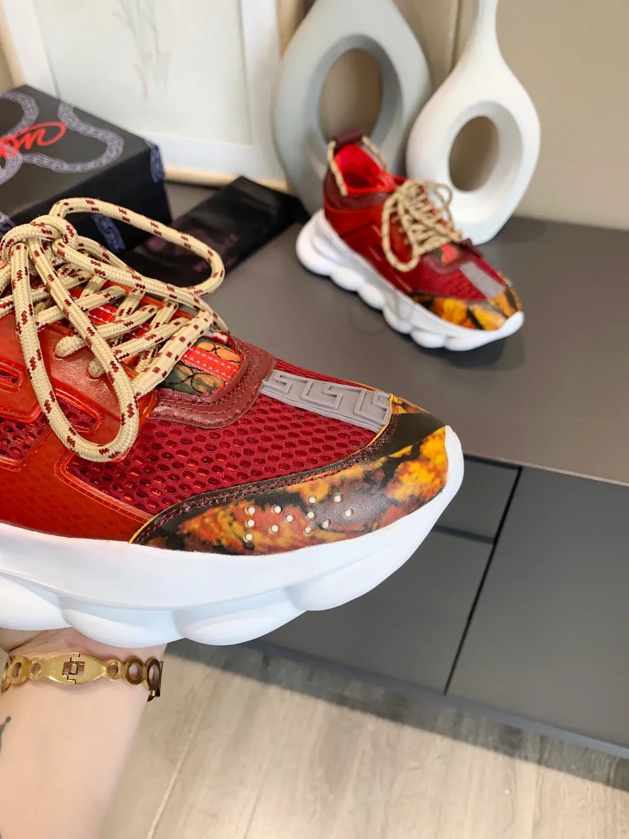 Versace Chain Reaction Red Flame-Print Chunky Sneakers 9
