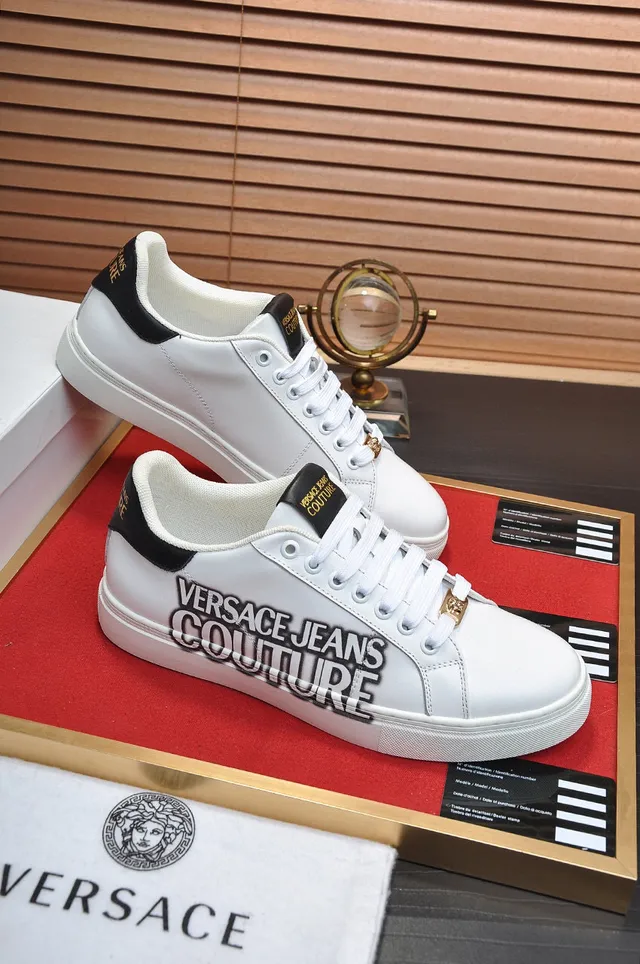 Versace Chain Reaction أحذية رياضية أسلوب حياة أبيض وأسود جلد 5