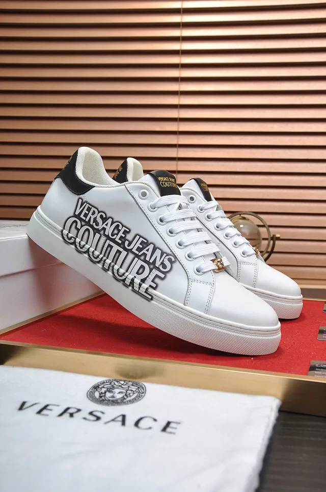 Versace Chain Reaction أحذية رياضية أسلوب حياة أبيض وأسود جلد 9