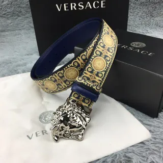 Versace Eros Baroque-Print Cinto de couro navy e dourado