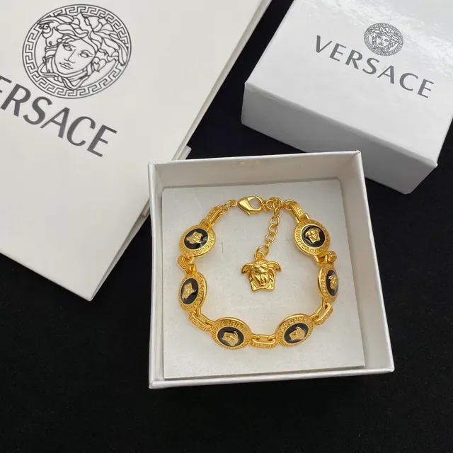 سوار Versace ذهبي أسود معدني مينا رؤوس ميدوزا 3