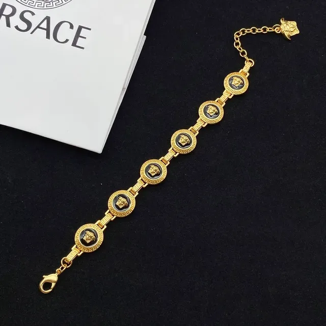 سوار Versace ذهبي أسود معدني مينا رؤوس ميدوزا 4