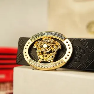 Versace Medusa Cinto Preto Dourado Cabeça Centro Borda Chave Grega Couro