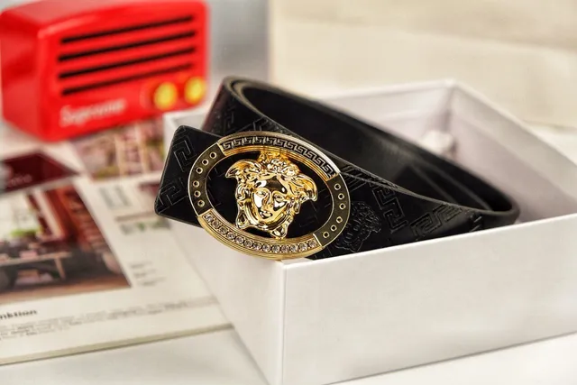 Versace Medusa Cinto Preto Dourado Cabeça Centro Borda Chave Grega Couro 2